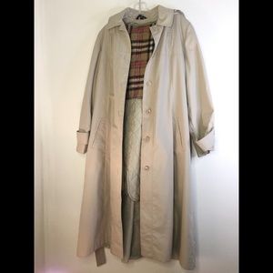 Khaki taupe tan red plaid and quilted lining belted Trench rain coat with hood